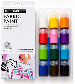 Фарби для одягу, тканини та текстилю Art Rangers 12 штук по 22 мл +2 пензлика, FAC1222