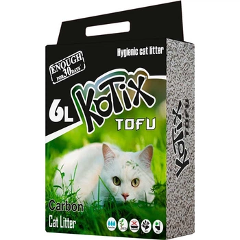 Наповнювач соєвий з активованим вугіллям для котячого туалету Kotix Tofu Carbon, 6 л