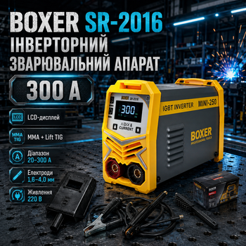 Зварювальний апарат BOXER SR2016 інверторний 300 А 220 В MMA Lift TIG LCD дисплей для електродів 1 6 4 мм
