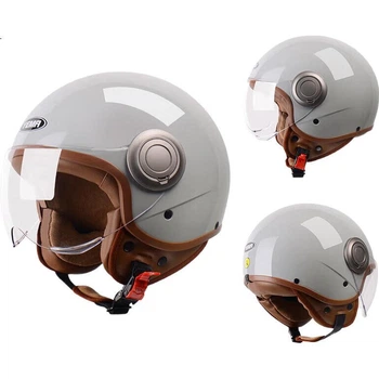 Сертифікований мотоциклетний шолом YEMA 3C класу A 611S, чоловічий зимовий стиль, захисний шолом для електричного велосипеда в ретро-стилі, підходить для всіх сезонів, холодно-сірий колір з коротким прозорим козирком