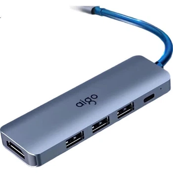 Док-станція розширення Aigo Type-C, концентратор USB 3.0, адаптер HDMI, конвертер для док-станції для ноутбука 4K60Hz Ultra HD, швидка зарядка PD100W, T05-H1Plus (метал)