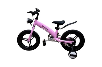 Детский двухколесный велосипед SWITCH BIKE 14" 2 in 1 со стальной рамой 14-дюймовые колеса ручной задний тормоз вспомогательные страховочные колеса звонок LED-фонарик велосипед для детей 3–5 лет розовый