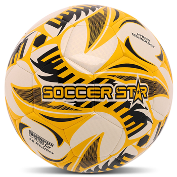 Мяч футбольный №5 PU ламинированный гибридная сшивка HYBRID SOCCER STAR TO-TOWN FB-4508_Белый-желтый