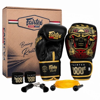 Боксерский набор 4в1 TWN перчатки боксерские бинты скакалка и эспандер FAIRTEX BO-6662 Черный 12 унций