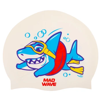Шапочка для плавания силиконовая для взрослых MD Baby shark M057432 Белый
