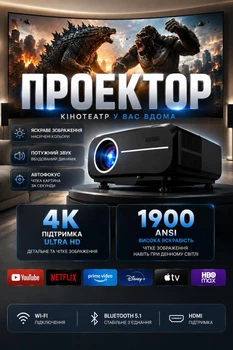 Смарт проектор для фільмів 1900 ANSI Caiwei Sapphire Android TV Wi-Fi Bluetooth Full HD 1080P підтримка 4K портативний LED потужний відеопроектор домашній кінотеатр для дому офісу презентацій телефону смартфона HDMI USB