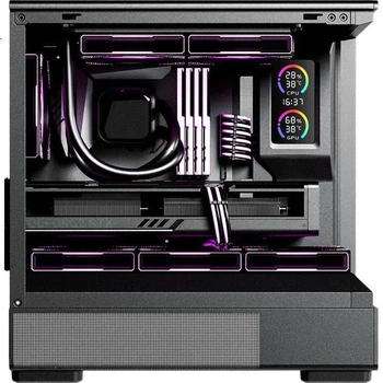 Корпус для настольного компьютера Aigo Starry Sky Small LAN Screen Version, черный, с вертикальным воздушным охлаждением, материнской платой M-ATX, водяным охлаждением 240 мм, панорамным обзором 270° и видеокартой 5090.