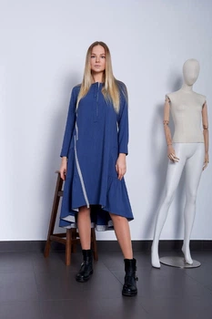 Женское асимметричное дизайнерское платье миди Modna KAZKA MKPR140623-2 - 48, Синій