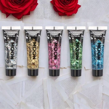 Набір голографічного гліттерного гелю Moon Glow Holographic Chunky Glitter Gel для обличчя та тіла 5 х 12 мл