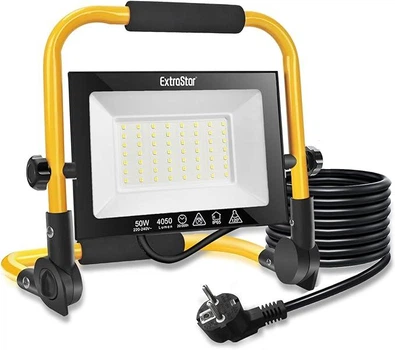 Прожектор для будівельних майданчиків EXTRASTAR 50W, LED, 6500K, IP66, з регульованим кріпленням