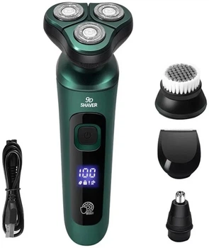 Електробритва Shaver 9D 4 в 1 з трьома плаваючими головками, LCD дисплеєм, сухим і вологим голінням, акумуляторна, до 60 хвилин роботи, водостійка