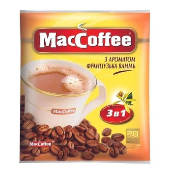 Напій кавовий MacCoffee 3в1 з ароматом Французька ваніль 18 г x 20 шт
