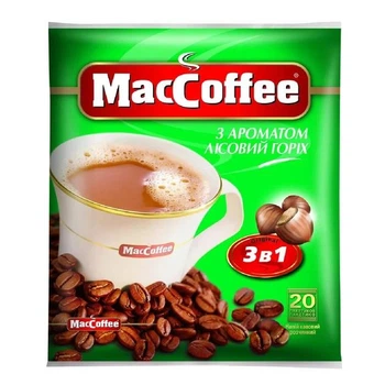 Напій кавовий MacCoffee 3в1 з ароматом Лісовий горіх 18 г x 20 шт