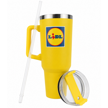 Изотермическая кружка Lidl HG12790B с ручкой и трубочкой 1.2 л Yellow (3_08536)