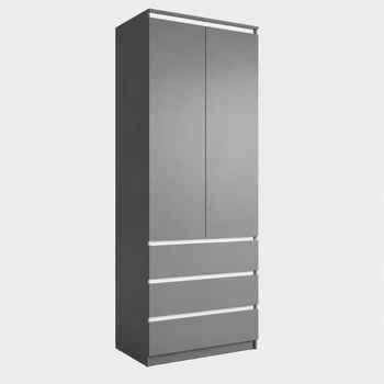 Шафа для одягу NR-16S, 3 шухляди, полиці, без ручок, ЛДСП, 80×50×211 см Антрацит+Білі планки (NR-16S Антрацит+Білі планки)