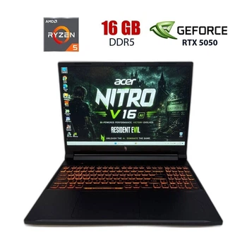 Игровой ноутбук Acer Nitro V 16 AI ANV16-42 / 16" (1920x1080) IPS / AMD Ryzen 5 240 (6 (12) ядер по 4.3 - 5 GHz) / 16 GB DDR5 / 512 GB SSD / nVidia GeForce RTX 5050, 8 GB GDDR7, 128-bit / WebCam б/у