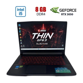 Игровой ноутбук Б-класс MSI GF63 Thin 11UC / 15.6" (1920x1080) IPS / Intel Core i5-11400H (6 (12) ядер по 2.7 - 4.5 GHz) / 8 GB DDR4 / 256 GB SSD / nVidia GeForce RTX 3050 4 GB, GDDR6, 128-bit / WebCam б/у