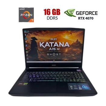 Ігровий ноутбук Б-клас MSI Katana A15 AI B8VG / 15.6" (2560x1440) IPS / AMD Ryzen 7 8845HS (8 (16) ядер по 3.8 - 5.1 GHz) / 16 GB DDR5 / 512 GB SSD / nVidia GeForce RTX 4070, 8 GB GDDR6, 128-bit / WebCam б/в