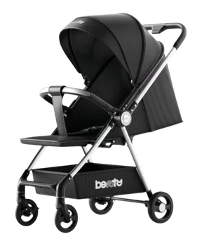 Дитяча універсальна коляска BERUTY LUX black/silver / Преміальна коляска з люлькою та прогулянковим блоком