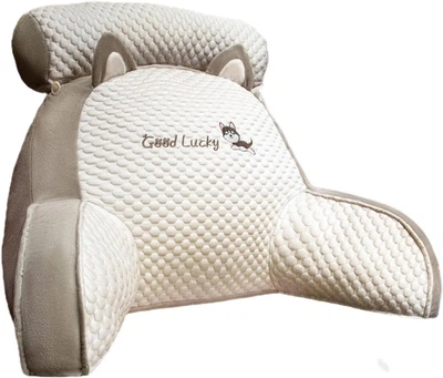 Подушка для дивана PILLOW 07 з бічними опорами та знімним елементом 60x40 см Біло сіра для підтримки спини та читання ергономічна модель для комфортного відпочинку вдома з велюр плюшу та наповнювачем холофайбер для тривалого використання