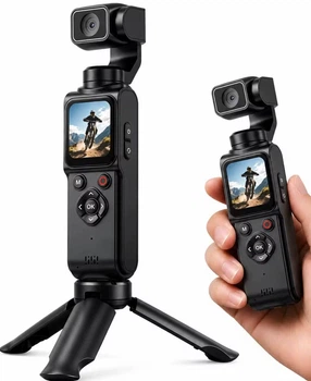Кишенькова Екшн камера для подорожей та влогу AUSEK AT-M105 4K UHD WiFi з стабілізацією розпізнавання обличчя автоматичне стеження Поворотна оберт 330° Утримання об’єкту у кадрі цифровий зум 8-18x сенсорний дисплей Black