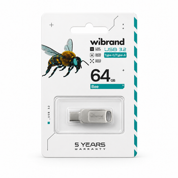 Флеш-накопичувач Wibrand USB 3.2 Gen1 Bee 64GB USB Type-A/USB Type-C Silver (WI3.2TC/BE64TC039S)