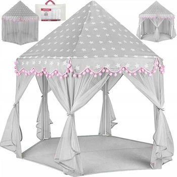 Игровой шатер Kruzzel детский для девочек 123x123x140 см с декоративными помпонами шестигранный домик для дома и улицы