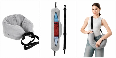 Сіра подушка-сумка для подорожей з довгим паском Travel Pillow Bag 2в1