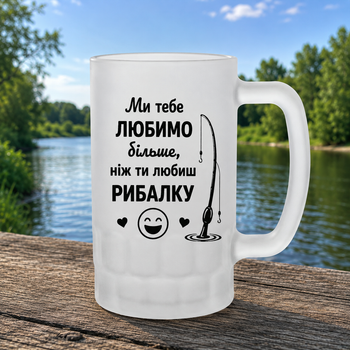 Келих для пива з принтом «Ми тебе любимо більше, ніж ти любиш рибалку»
