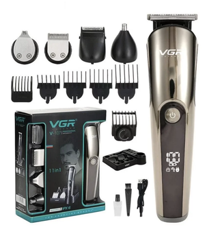 Триммер для бороды и усов VGR V107 аккумуляторная машинка для стрижки 11 в 1 с лезвиями из нержавеющей стали 138 г