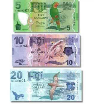 Набір 3 банкноти 5, 10, 20 доларів Фіджі 2013 - 2022 рік UNC
