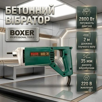 Глубинный вибратор для бетона BOXER BX171 2800 Вт с булавой 1 5 м 36 мм для уплотнения бетонной смеси фундаментов перекрытий полов и монолитных конструкций