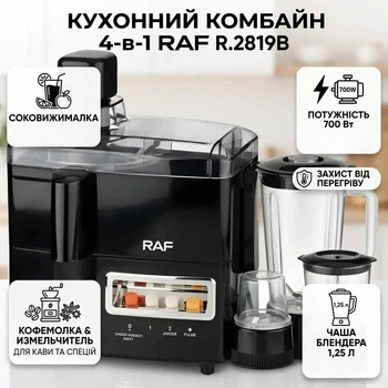Электрическая соковыжималка 4в1 с блендером и кофемолкой RAF R.2819B 700W