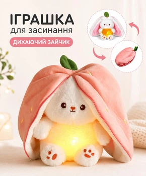 Интерактивная мягкая плюшевая игрушка Зайка дышащая игрушка-трансформер для сна с подсветкой музыкальный детский ночник 25 см Розовый