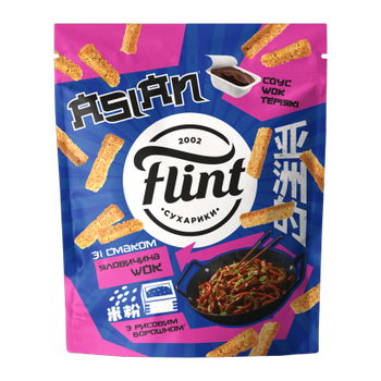 Сухарики Flint зі Смаком Яловичини Wok та Соусом Теріякі 15g + 60g
