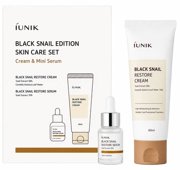 Набір по догляду за обличчям iUnik Black Snail Edition Skin Care Крем відновлювальний 60 мл + Сироватка 15 мл (8809728080590)