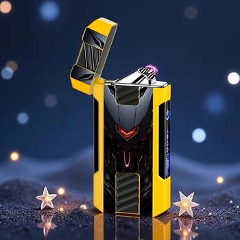Електронна USB-запальничка «Механічний воїн» з подвійною плазмовою дугою, сенсорним увімкненням та LED-індикатором заряду( жовтий)