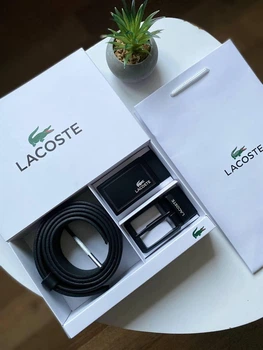 Чоловічий шкіряний ремень Lacoste з двома пряжками + пакування у подарунок