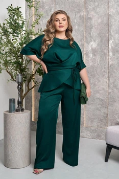 Костюм жіночий брючний із блузою на запах Armani 52660 46-48 Зелений