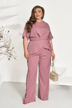 Костюм жіночий брючний із блузою на запах Armani 62660 46-48 Фрезовий