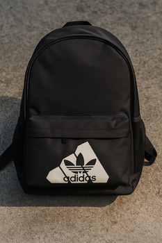 Стильный городской мужской и женский черный рюкзак Adidas с большим белым логотипом вместительный портфель для ноутбука.
