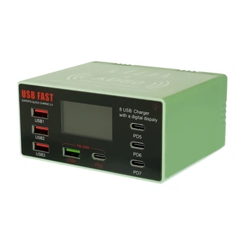 Зарядная станция с индикацией параметров зарядки Aida AD80 110W (3 USB 2.4А/1 USB QC 3A/3 Type-C PD 20W/1 Type-C PD 65W/Wireless fast charging 15W)