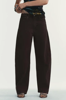 Джинси trf baggy barrel із середньою посадкою Zara 0103/240 XXL/44 Коричневі (0010324070044)