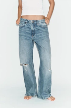 Джинси trf boyfriend з середньою посадкою та подертостями Zara 4365/010 XXL/44 Сині (0436501040044)
