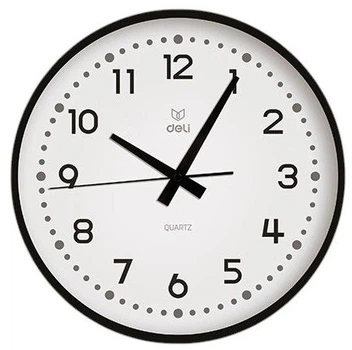 Настенные часы Deli LE401ES, кварцевые, минималистичные, 28.5 см, черные