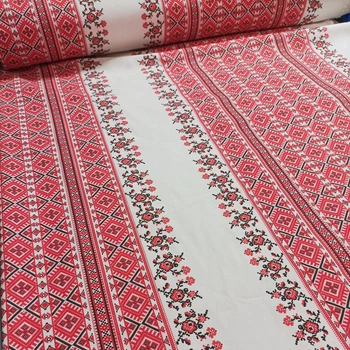 Тканина напівпанама з червоним орнаментом 189г/м.кв 150см пог.м
