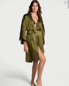 Сатиновий халат Victoria's Secret Satin Midi Robe зелений Xs