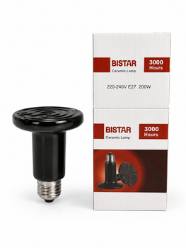 Керамическая тепловая лампа BISTAR R80 E27 200 Вт 220–240V для обогрева животных и птиц BST-CER-R80-200-E27