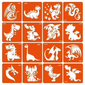Набор трафаретов для тату "Dinosaurs" 16 штук комбинированные разные цвета