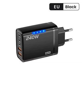 Зарядное устройство USB/Type-C 240W, сетевой адаптер 220V, быстрая зарядка Quick Charge для смартфона и планшета Черный